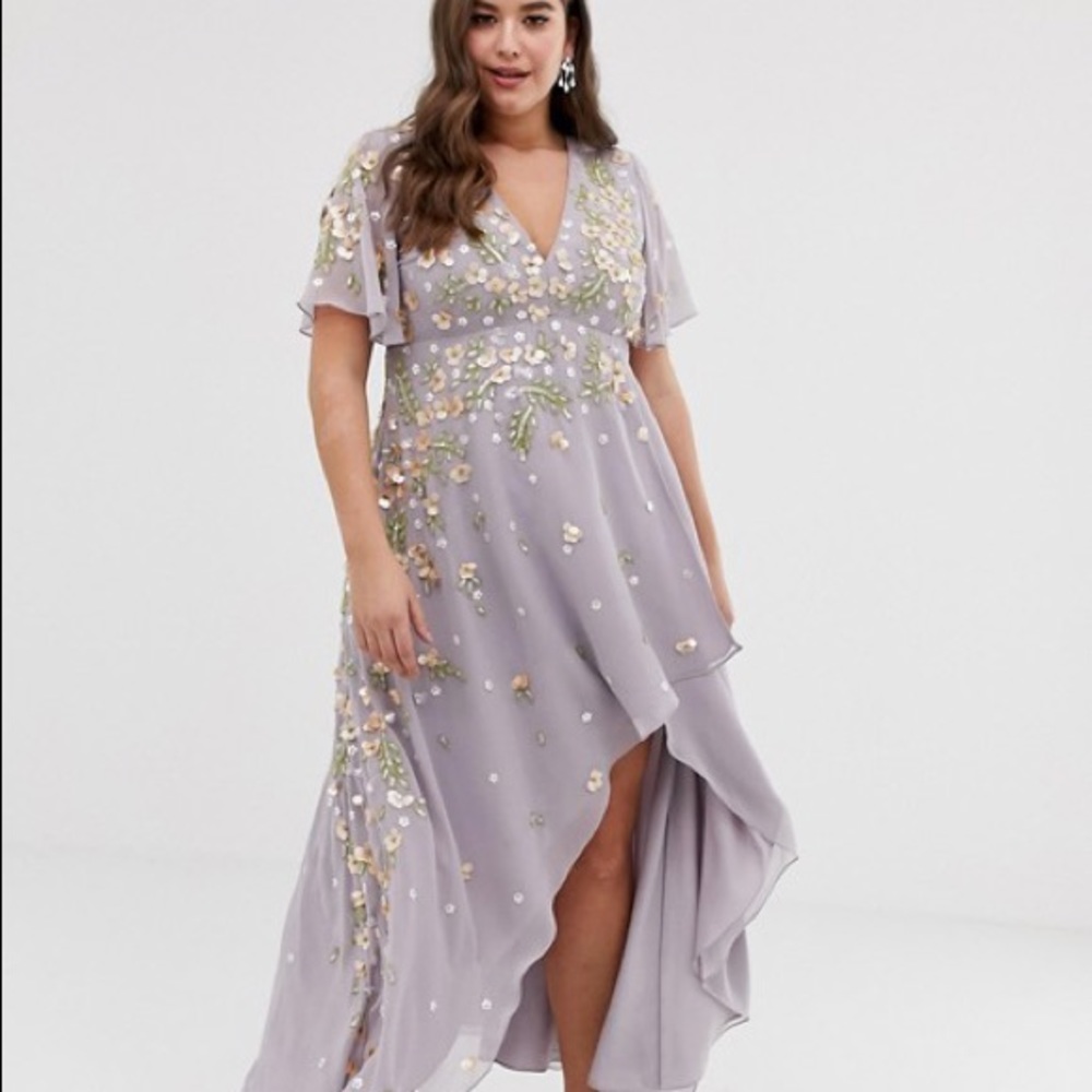 High low flutter sleeve dress